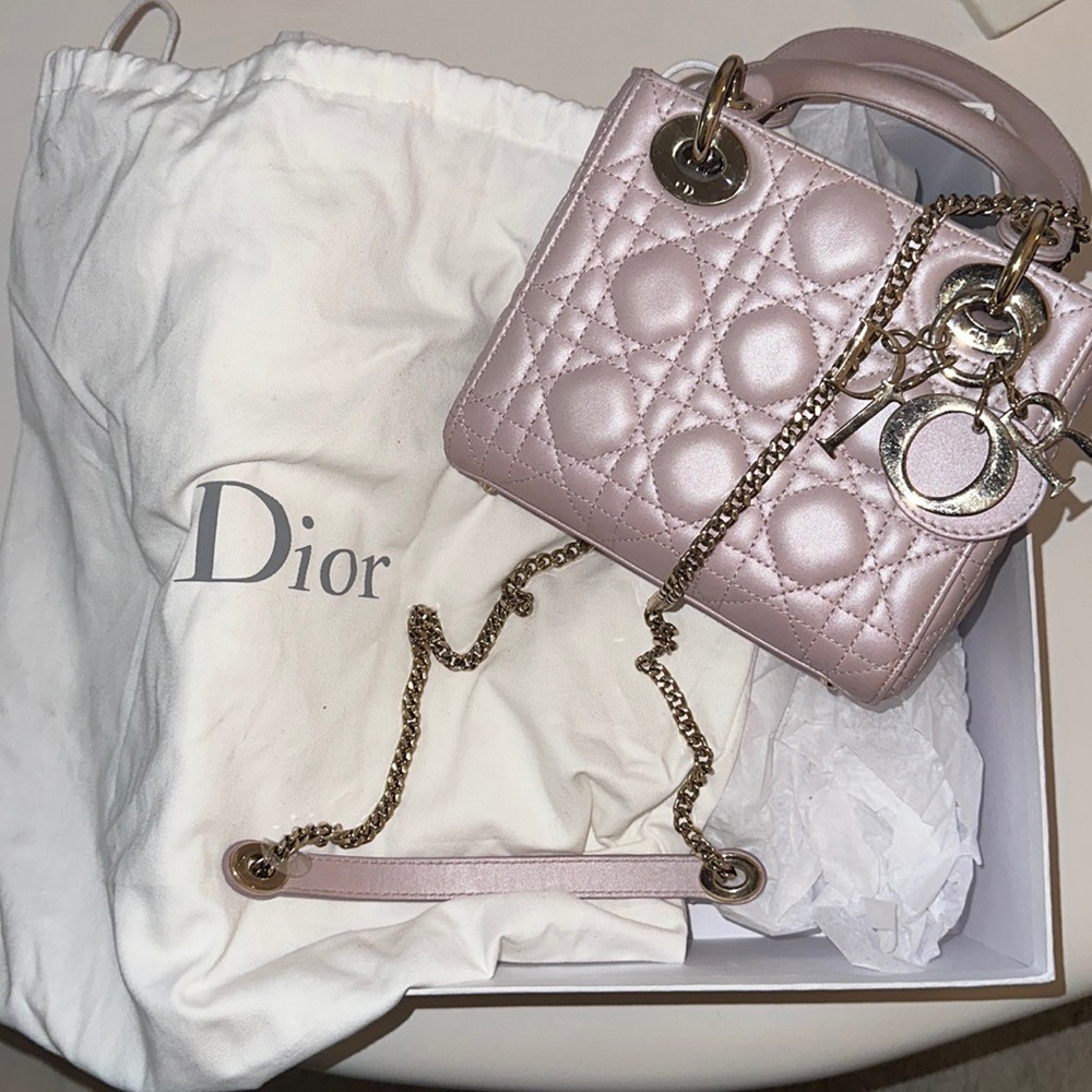 MINI LADY DIOR BAG.   *good condition* moderate discoloration through out